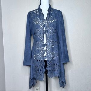 Mariel blue lazer cut studded open jacket